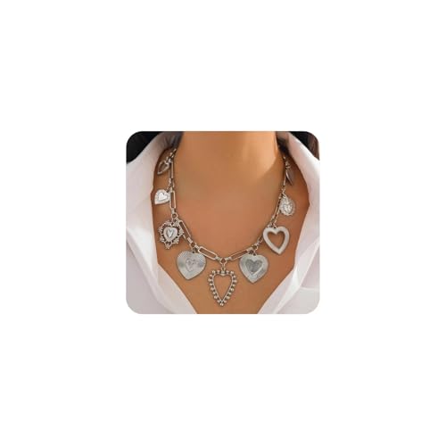 YOOESTORES82 Chunky Heart Pendant Charm Statement Necklace Gold Tone Layered Link Chain Necklaces for Women Romantic Trendy Jewelry Party Gift Glamorous Versatile