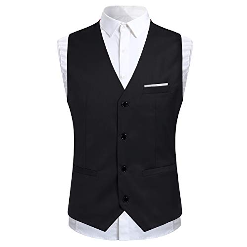 Costume Homme Mariage 3 Pièces Slim Fit Smoking Costumes Couleur Pure Formel Veste Gilet et Pantalon Homme, Noir, M - Image 4
