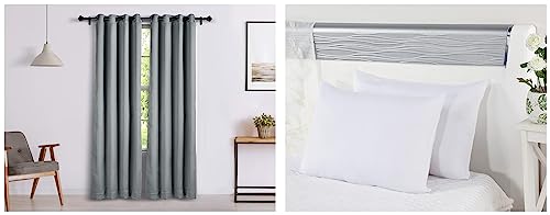 Image of Amazon Brand - Solimo Room Darkening Blackout Door Curtain, 7 Feet, Set of 2 (Grey) Microfibre & Polyester 2-Piece Bed Pillow Set - 40 x 60 cm, White