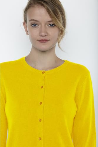 Image of JENNIE LIU Women's 100% Cashmere Button Front Long Sleeve Crewneck Cardigan Sweater