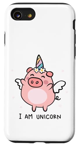 Funny I am a Unicorn Pigs Can Fly ���j�R�[�� �K�[���Y ���f�B�[�X �����Y �X�}�z�P�[�X iPhone SE (2020) / 7 / 8 �p