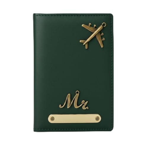 LAACO Personalised Name & Charm Leather Printed Passport Cover Holder for Men & Women I Printed Classy & Stylish | Customized Travel Accessories with Name | Travel Gift (Green)