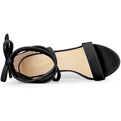 Allegra K Women's Faux Velvet Lace Up Chunky Black Heel Strappy Sandals 6.5 M US