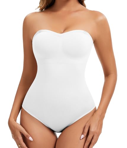 Image of Strapless Shapewear for Women,Tummy Control Bodysuit With Built In Bra,Seamless Body Shaper Tube Top Body Suit