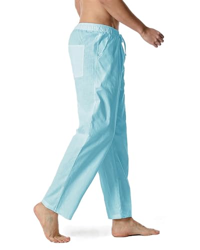 Pantalon long décontracté lin coton léger ample unisexe