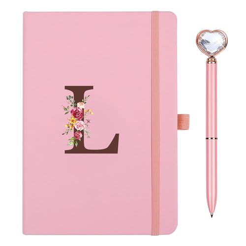 Personalisiertes A5 Notizbuch mit Initialen, PU Leder Journal mit Stift, Stifteschlaufe, 200Seiten, Tagebuch für Erwachsene Freundin Mädchen Frauen Geburtstag Abschluss Geschenk Muttertagsgeschenk(L)