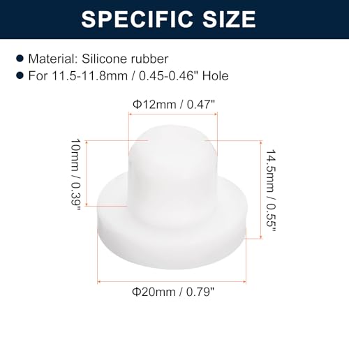 Image of uxcell 16 Pieces White Rubber Stopper, 12mm Plug Holes for 11.5-11.8mm /0.45-0.46 inch Hole