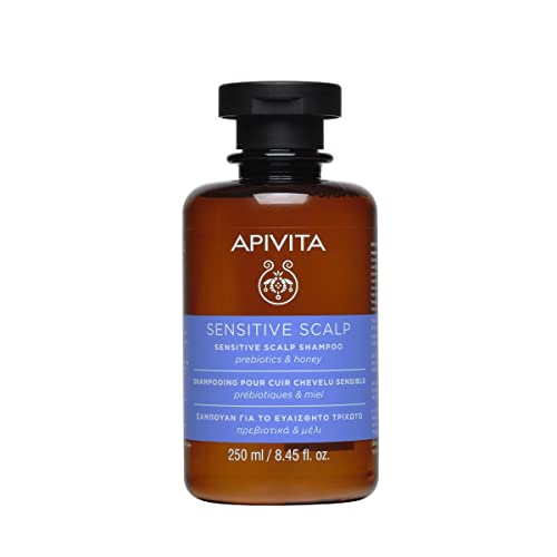Apivita Champú Cuero Cabelludo Sensible - Sin sulfatos ni parabenos - cuero cabelludo sensible y con picor - Prebióticos y miel - Limpieza suave, hidrata el cuero cabelludo y alivia las molestias.