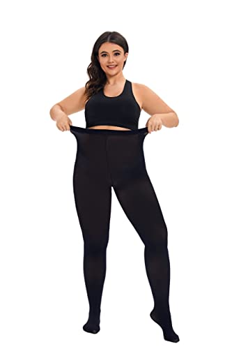 CozyWow Damen Strumpfhose Elastisch Semi-Blickdicht Strumpfhosen Plus Größen XL-XXL Schwarz 4XL