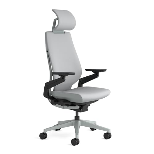 Image of Steelcase Gesture Ergonomic Height Adjustable Office Chair with Adjustable Lumbar Support and Armrests, Comfortable Upholstery in Grey Fabric + Adjustable Headrest