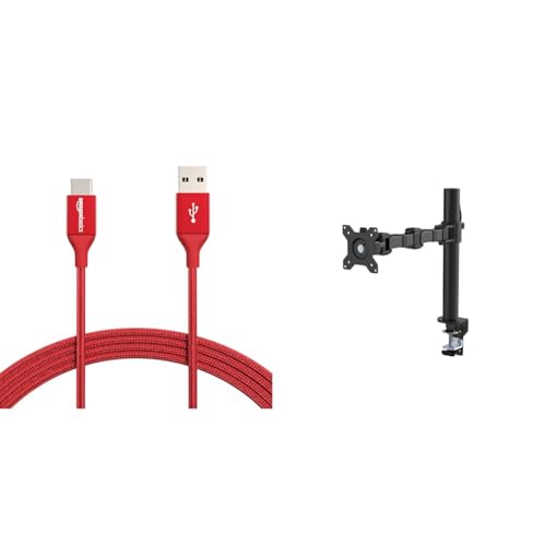 Image of amazon basics Double Braided Nylon USB Type-C to Type-A 2.0 Male Cable for Laptop (Red, 10 Feet /3 Me