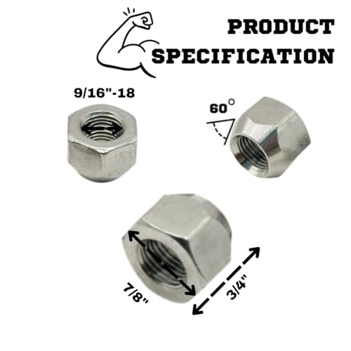 Image of MIGHTY FASTENERS 304 Stainless Steel Open Cone Wheel Nuts, 9 /16 inch-18 Thread, Ideal for Trailers and RVs, Corrosion Resistant, 20-Pack