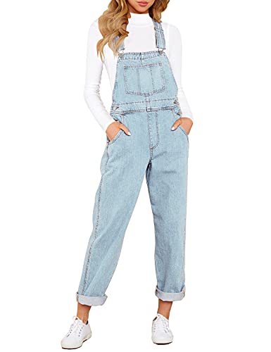 luvamia Women's Casual Adjustable Denim Bib Overalls Jeans Pants Fashion Loose Overall Jumpsuits Powder Blue Size X-Large