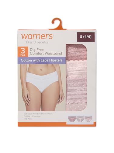 Image of Warner's Women's Blissful Benefits Women's Dig-free Comfort Waist With Lace Cotton Hipster 3-pack