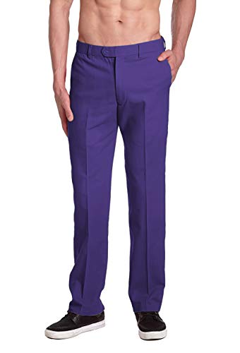 Brand Men's COTTON Dress Pants PURPLE INDIGO Flat Front Mens Trousers