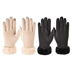 ZXTGBQ 2 Pares Guantes de Invierno para Mujer, Ter...: 【CÓMODO Y ELÁSTICO】Forro interior cepillado, suave y cómodo, resistente al viento y al frío. El puño grueso y estrechamente tejido alrededor de la muñeca mantiene las manos del frío y el viento fuerte y retiene instantáneamente el calor. 【PANTALLA TÁ...