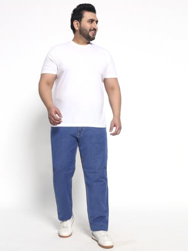 Image of Cotton Comfort Fit Jeans for Men | Full-Length Solid Denim Pants with Button Closure, Embroidered Design, Mid-Rise Casual Trousers for Daily | Classic Jeans for Office Bottoms (DI-249)