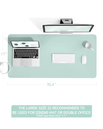 Image of YSAGi Non-Slip Leather Desk Pad L Size, Waterproof Laptop Computer Desk Keyboard Mat, Table Protector Blotter Mat, Large Mouse Pad for Office /Work /Home /Decor(Mint Green, 35.4 inch x 17 inch)