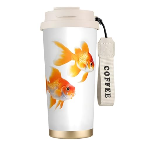 ERSDWRE Vaso de café aislado con estampado de peces dorados con pajilla, botella de agua para oficina