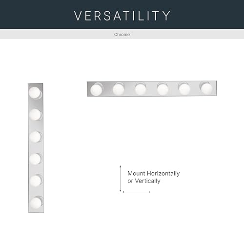 Image of Kichler 6-Light Linear Bathroom Vanity Light Fixture, 36 inch Chrome Bath Bar for Bathroom over Mirror, Modern Transitional Wall Mount Lighting (36 inch W x 4.25 inch H x 2 inch D), 626CH