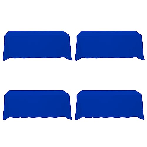 Image of BRILLMAX 4 Pack Royal Blue Tablecloths 90x156 Inch for 8ft Rectangle Tables | 150 GSM Polyester Fabric, Floor Length Drop, Water, Stain & Wrinkle Resistant Cloth Cover for Wedding Reception Banquet Party
