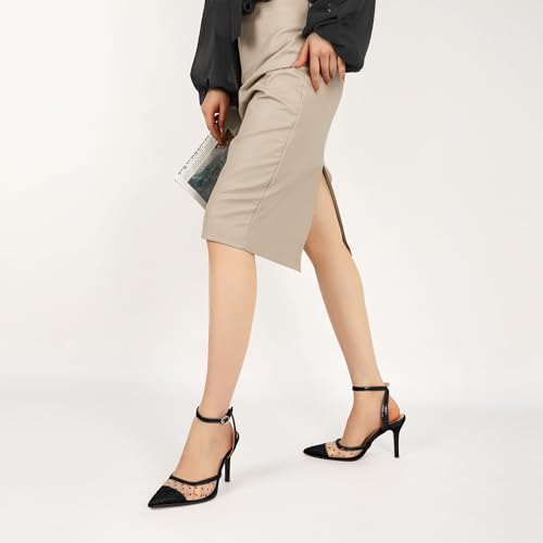 AUMOTED Mesh Heels for Women Closed Pointed Toe Stiletto High Heels Backless Dress Shoes 3.5 Inch Sexy Kitten Pumps4