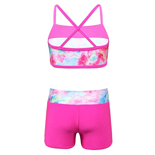 Image of Agoky Kids Girls 2PCS Sports Outfits Ballet Gym Sequins Mermaid Tank Top Shorts Set Tankini Swimwear Gymnastics Tracksuit