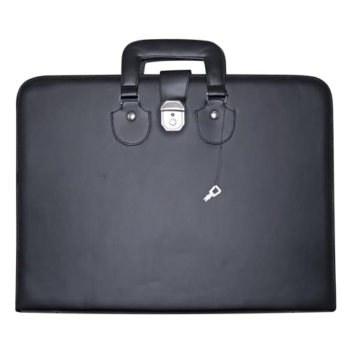 Masonic Apron and Chain Collar Case Black with Handle, Imitation Leather | Art Portfolio Carrying Bag