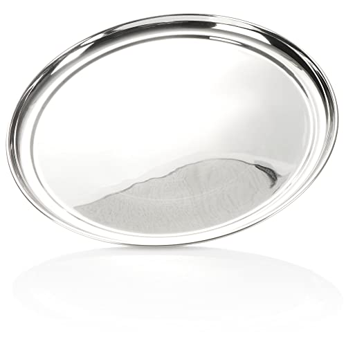 COM-FOUR® Bandeja para Servir de Acero Inoxidable - Bandeja Redonda para Servir y Decorar - Bandeja para Servir Brillante (1 Pieza - Alrededor de 33 cm con Borde)