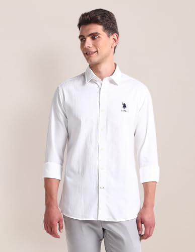 Image of U.S. POLO ASSN. Tailored Fit Cotton Shirts for Men - 100% Cotton, Patterned, Full Sleeve Mens Casual Shirts