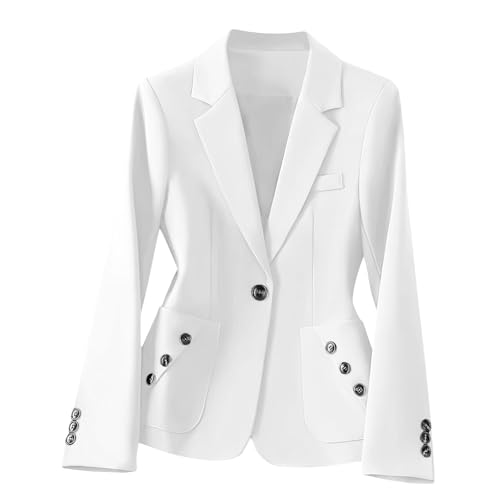 Women's Fashion Blazer Notch Lapel Long Sleeve 2025 Trendy Button Trim Slim Fit Business Office Work Jacket