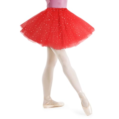 AYBUY Tutu para mulher saia de tule, saia de tule elástica de 3 camadas para, adulto adolescente Tutu retro 80s festa, Halloween carnaval disfarce, Vermelho - lantejoulas estrelas