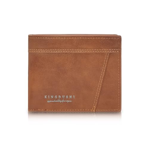 Mens Wallet, PU Leather Bifold Wallets for Men Foldable Credit Card Wallet with Card Slot ID Card Window Front Pocket Wallet with Zipper (Brown)