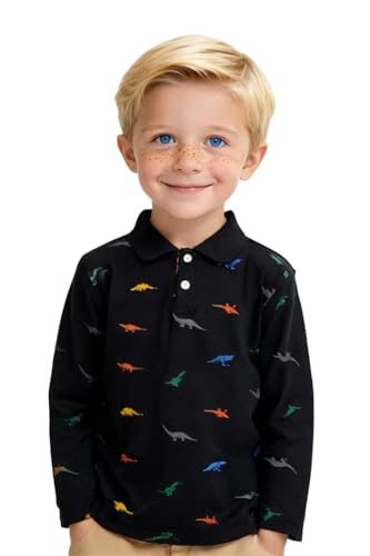 Image of Boys Dinosaur Graphic Collared Dress Polo Shirts for Child Toddler 2-7years