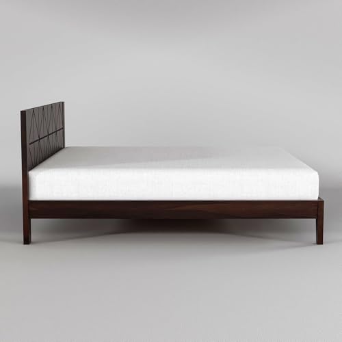 Image of Solid Sheesham Wood King Size Cot Bed Without Storage for Bedroom - Wooden King Size Cot for Bedroom - Solid Wooden Double Bed Palang for Home (James Walnut)