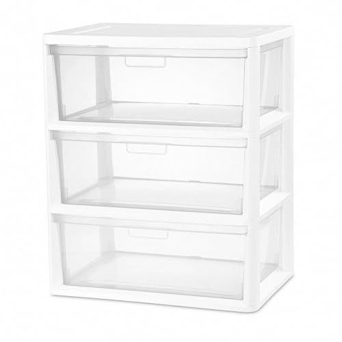 3 Drawer Plastic Storage Tower Wide Organizer for Closet Bedroom (White)