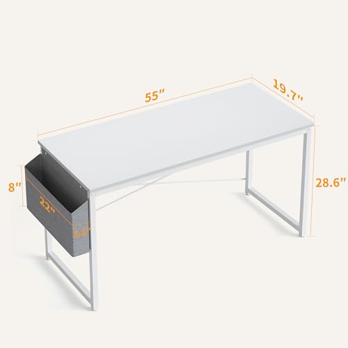 Image of Cubiker Computer Desk, Home Office Writing Study Desk, Modern Simple Style Laptop Table with Storage Bag (52.2, White)