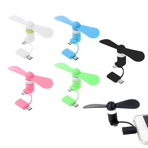 2 in 1 Mini-Handy-Ventilator Mini-Handy-Lüfter Tragbarer Rotierender Ventilators USB Ventilator Klein Leise Kompatibel mit Type-C/Lightning-Port für Android-Telefone und Type-C-Telefone (5 Stücke)