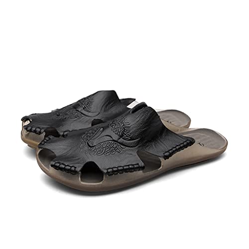 Genuine Leather Men's Sandals Classic Breathable Slip-On Sandals Men Casual Beach Shoes Outdoor Slippers(D,13code)