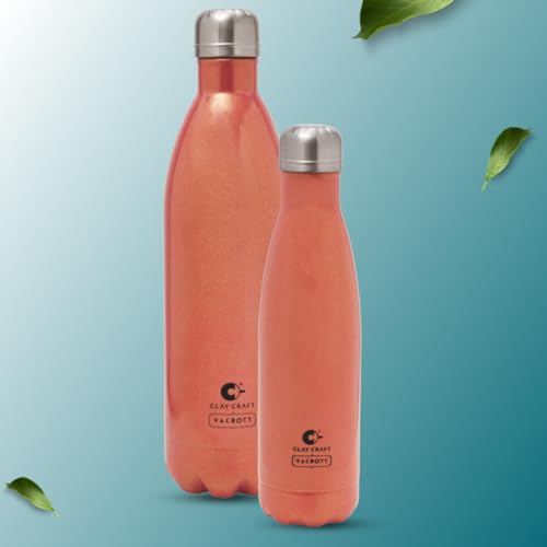 Image of Clay Craft Vacbott Fiesta Double Wall Combo Set of 2 (500ml, 1000ml)|18 Hours Hot and 24 Hours Cold Vacuum Insulated Flask Bottle|Steel Bottle|Travelling|BPA-Free|BIS Certified|1Year Limited Warranty