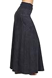 HEYHUN Womens Casual Tie Dye Solid Boho Hippie Long Maxi Skirt w Lace Detail S-3XL