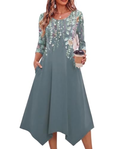 Image of Zeagoo Midi Dresses Women 2026 Dress 3 /4 Sleeve Casual Dresses with Pockets A Line Summer Beach Sundress