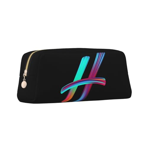 Image of Cute Initial Pencil Case for Kids Simple Leather Pencil Pouch for Boys Girls Letter Design Pencil Box Pen Bag Pencil Pouch Office Stationery Organizer, Rainbow Letter H