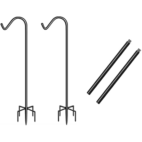 Garbuildman 60 Inch Bird Feeder Pole and 16 Inch Adjustable Extension Pole for Outdoor Shepherds Hook, Shiny Black Cover