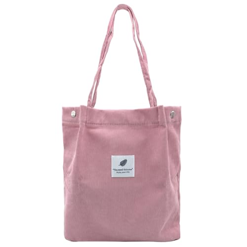 YDHfdc Bolsa de Tela Gran Capacidad - Tote Bag de Pana para Mujer - Bolso Shopper para Viajes Diarios, Oficina, Escolares, Compras (Rosa)
