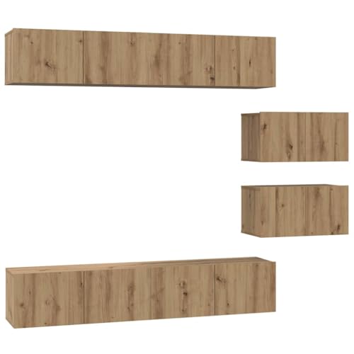 Cartvyn Mueble de TV montado en la pared, 6 unidades, roble Artisan, material de madera, armario bajo para salón, aparador con puerta y espacio de almacenamiento, moderno mueble de TV escandinavo