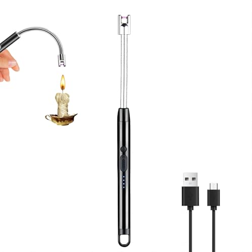 EHIOG Accendino Elettrico, Accendino ad arco elettrico, Ricaricabile tramite USB, antivento, senza fiamma per cucina, fornello, campeggio, fuochi d'artificio, camino, illuminazione a candela, nero