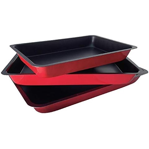Non Stick Oven Baking Trays, 3 Pieces Carbon Steel (PFOA Free) Roasting Tins Pans Cover