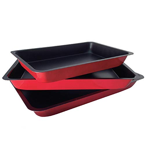 Home Flair Non-Stick Baking Tray Set of 3 - Carbon Steel Roasting Pans, Dishwasher Safe, PFOA Free