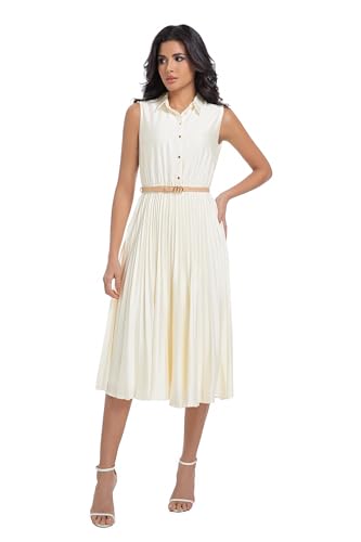 Image of Elegant Satin Midi Dress for Women Slim Long Belted Formal Business Work Casual Dresses